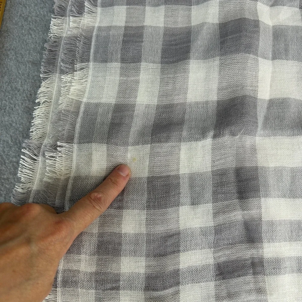 Halogen Scarf Gray White Gingham Linen Blend Fringed Wrap Womens Office Neutral